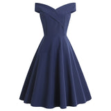 1950S Burgundy Off-Shoulder Retro Pleated Vintage Dress
