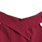 1950S Burgundy Off-Shoulder Retro Pleated Vintage Dress