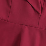 1950S Burgundy Off-Shoulder Retro Pleated Vintage Dress