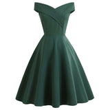 1950S Burgundy Off-Shoulder Retro Pleated Vintage Dress