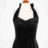1950s Burgundy Velvet Halter Neck Vintage Dress