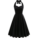 1950s Burgundy Velvet Halter Neck Vintage Dress