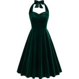 1950s Burgundy Velvet Halter Neck Vintage Dress