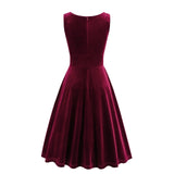 1950S Burgundy Velvet Sleeveless Vintage Dress