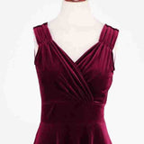 1950S Burgundy Velvet Sleeveless Vintage Dress