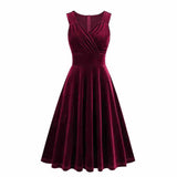 1950S Burgundy Velvet Sleeveless Vintage Dress
