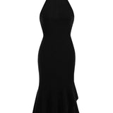 1950S Dark Green Halter Neck Ruffle Hem Sleeveless Vintage Dress