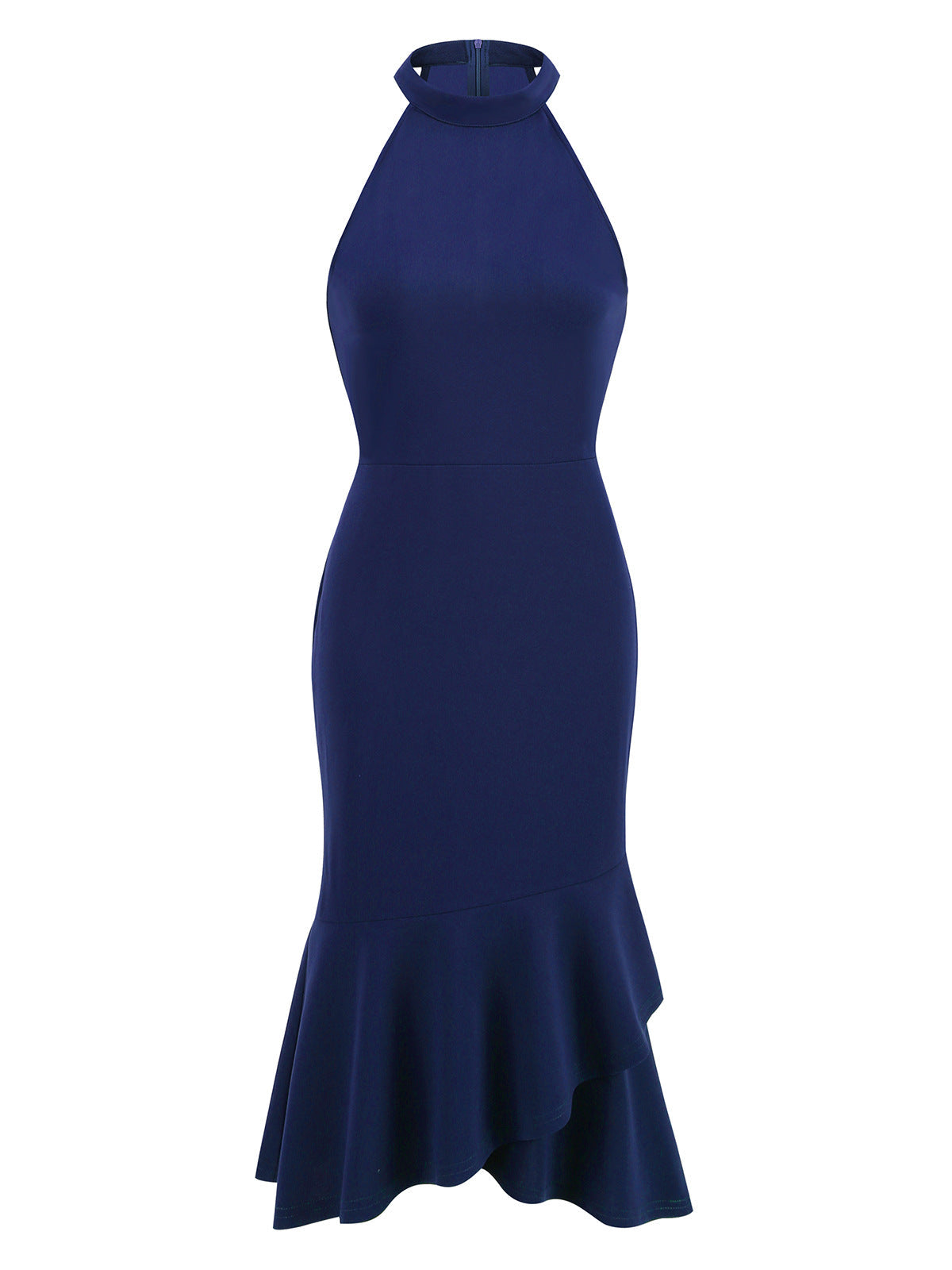 1950S Dark Green Halter Neck Ruffle Hem Sleeveless Vintage Dress