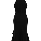 1950S Dark Green Halter Neck Ruffle Hem Sleeveless Vintage Dress