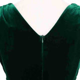 1950S Dark Green Velvet Retro Sleeveless Bow-Tie Shoulder Vintage Dress