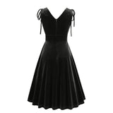 1950S Dark Green Velvet Retro Sleeveless Bow-Tie Shoulder Vintage Dress