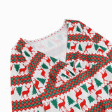 1950S Festive Red and Green Reindeer Print Belted Long Sleeve Vintage Dress