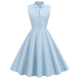 1950S Light Blue Bow Tie Buttoned Sleeveless Vintage Dress