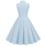 1950S Light Blue Bow Tie Buttoned Sleeveless Vintage Dress
