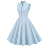 1950S Light Blue Bow Tie Buttoned Sleeveless Vintage Dress