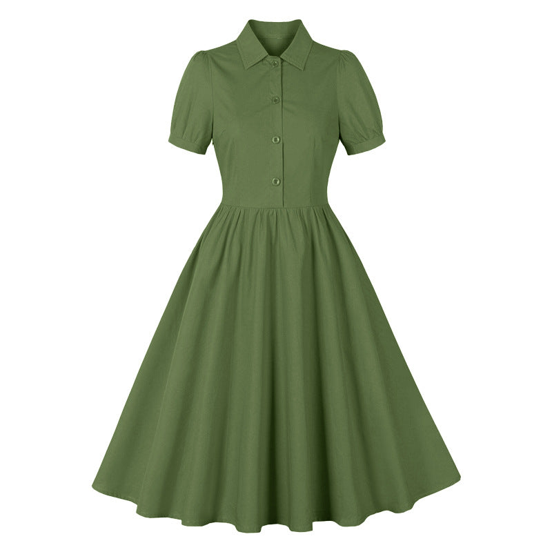 1950S Light Blue Button-Up Short Sleeve Vintage Dress