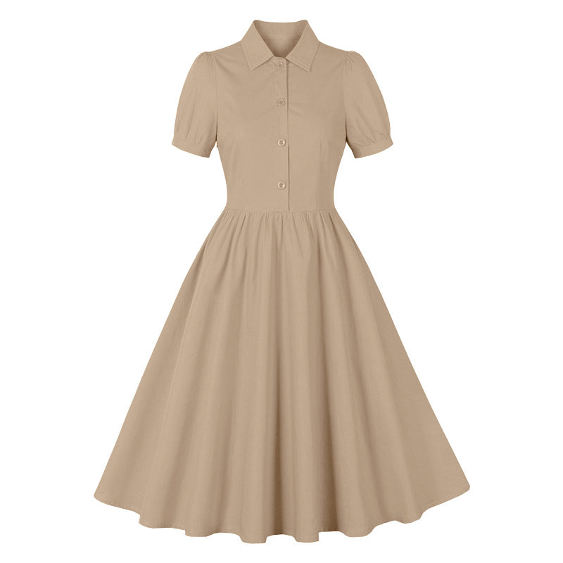 1950S Light Blue Button-Up Short Sleeve Vintage Dress