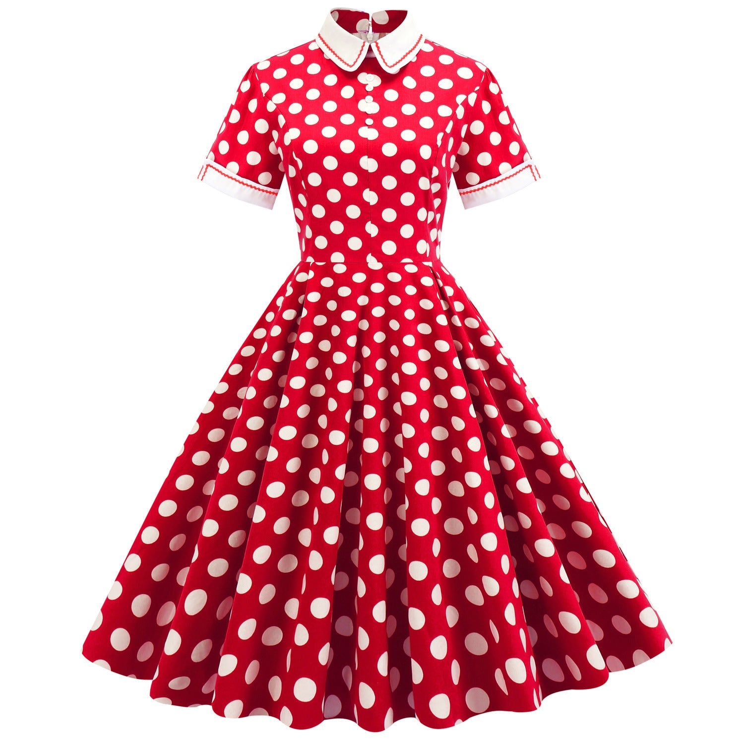 1950S Light Blue Retro Polka Dot Short Sleeve Vintage Dress