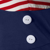 1950S Navy Blue Halter Striped Top Buttoned Vintage Dress