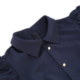 1950S Navy Blue Long Sleeve Belted Shirt Collar Vintage Dress
