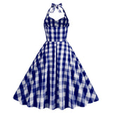 1950S Pink and White Gingham Halter Neck Vintage Swing Dress