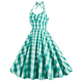 1950S Pink and White Gingham Halter Neck Vintage Swing Dress