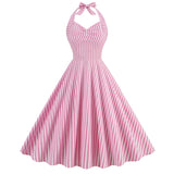 1950S Pink and White Gingham Halter Neck Vintage Swing Dress