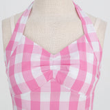 1950S Pink and White Gingham Halter Neck Vintage Swing Dress