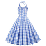 1950S Pink Plaid Halter Neck Vintage Swing Dress