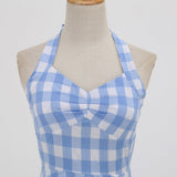1950S Pink Plaid Halter Neck Vintage Swing Dress