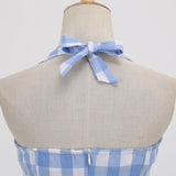1950S Pink Plaid Halter Neck Vintage Swing Dress