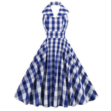 1950s Pink Retro Gingham Halter Neck Sleveless Vintage Dress