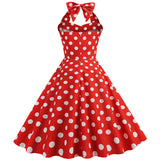 1950S Pink Retro Polka Dot Halter Belted Sleeveless Vintage Dress