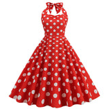 1950S Pink Retro Polka Dot Halter Belted Sleeveless Vintage Dress
