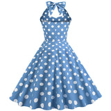 1950S Pink Retro Polka Dot Halter Belted Sleeveless Vintage Dress