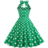 1950S Pink Retro Polka Dot Halter Belted Sleeveless Vintage Dress