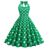 1950S Pink Retro Polka Dot Halter Belted Sleeveless Vintage Dress