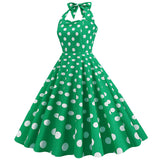 1950S Pink Retro Polka Dot Halter Belted Sleeveless Vintage Dress