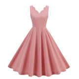 1950S Pink Scalloped Neck Sleeveless Vintage Dress