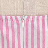 1950S Pink Striped Halter Neck Belted Vintage Dress
