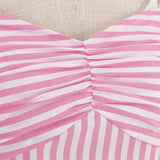 1950S Pink Striped Spaghetti Strap Sleeveless Vintage Dress