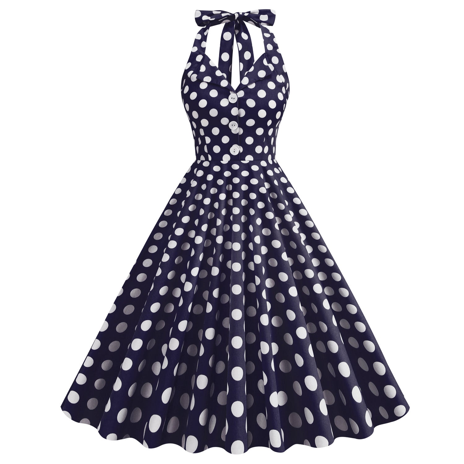 1950S Red and White Checkered Halter Neck Patchwork Buttoned Vintage Dress