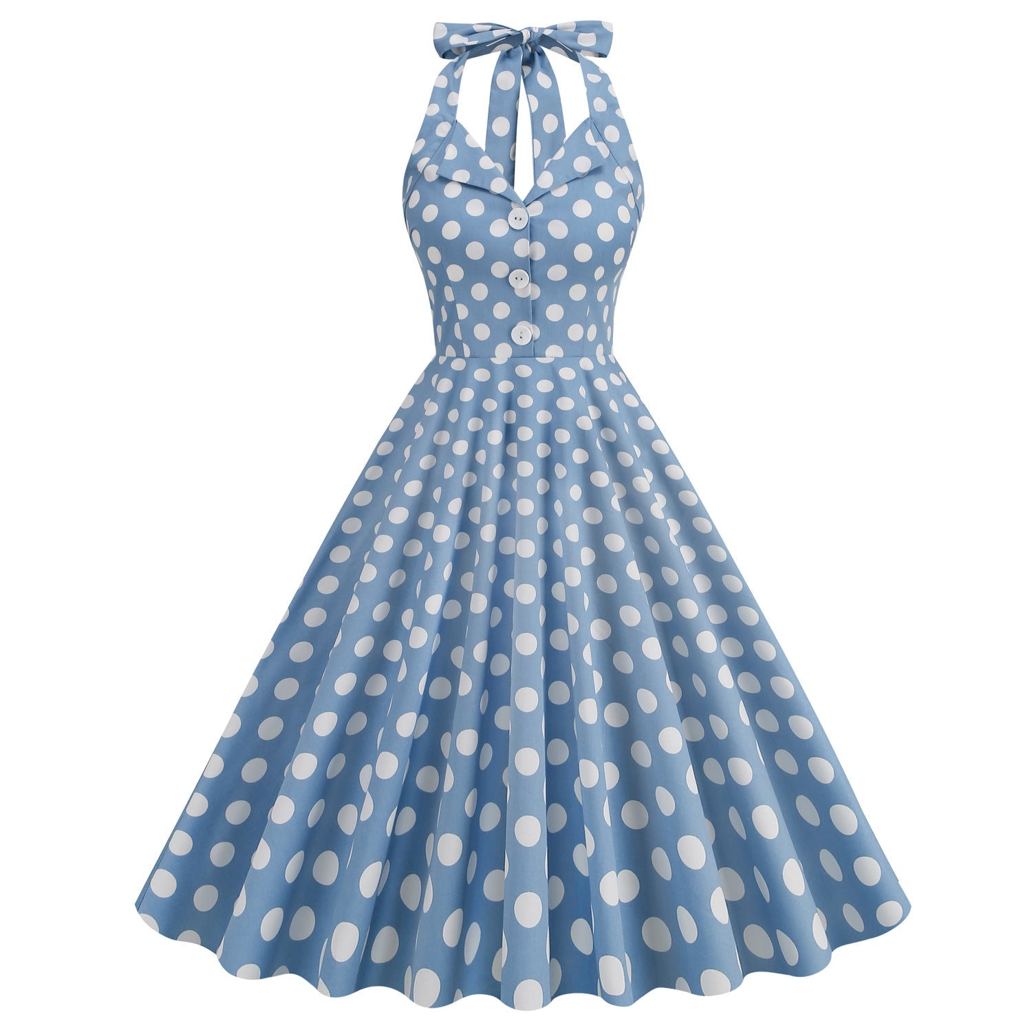 1950S Red and White Checkered Halter Neck Patchwork Buttoned Vintage Dress