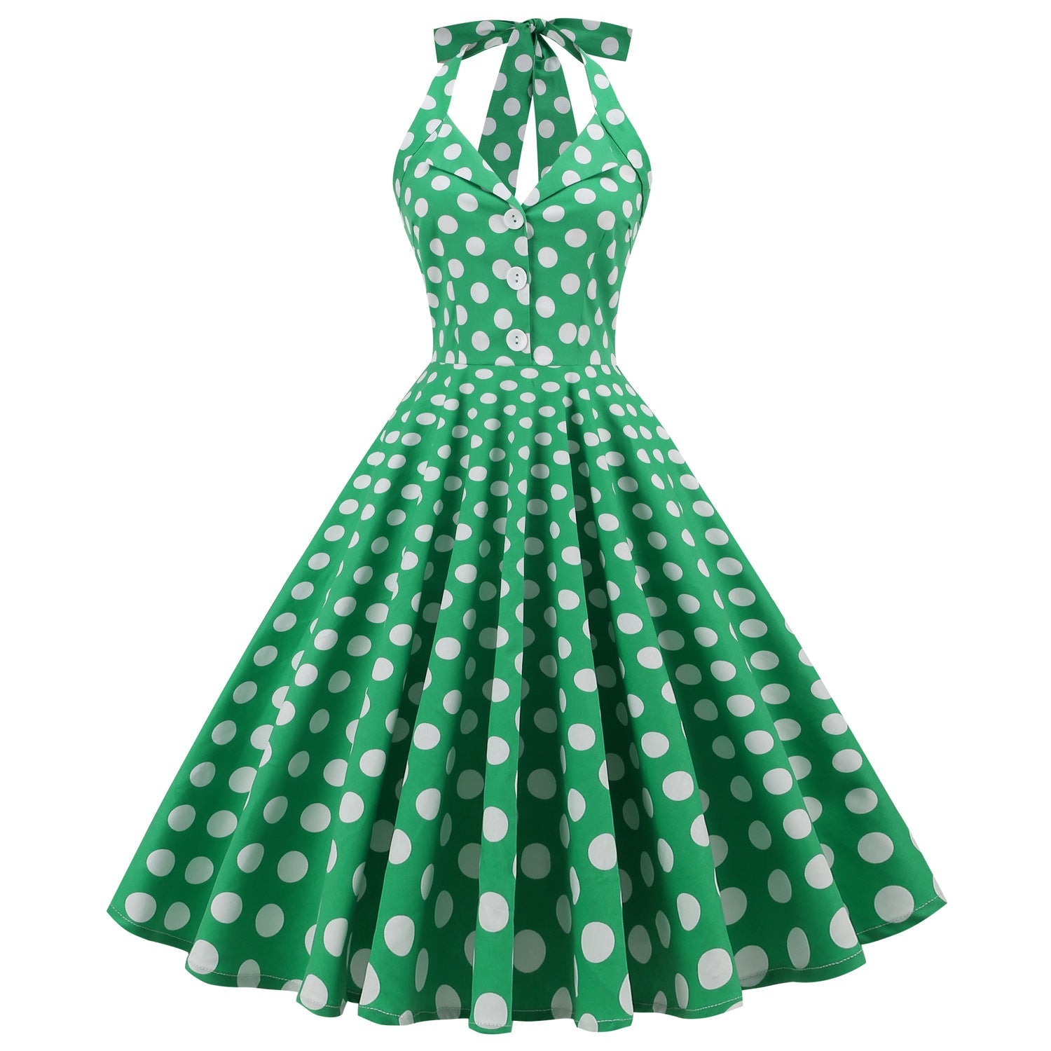 1950S Red and White Checkered Halter Neck Patchwork Buttoned Vintage Dress