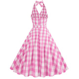 1950S Red Gingham Halter Neck Belted Vintage Dress