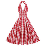 1950S Red Gingham Halter Neck Belted Vintage Dress