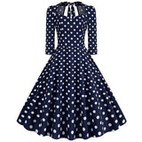 1950S Red Polka Dot Bow Tie Back 3/4 Sleeve Vintage Dress