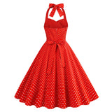 1950S Red Retro Polka Dot Halter Neck Vintage Dress