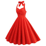 1950S Red Retro Polka Dot Halter Neck Vintage Dress