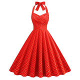 1950S Red Retro Polka Dot Halter Neck Vintage Dress